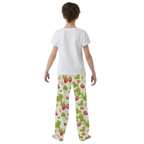 ZZXXB Strawberry Bee Boys Long Pants Soft Trousers Elastic Waist Kids Lounge Bottoms with Pockets S-XL3