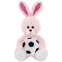 DolliBu Rose Gold Bunny Stuffed Animal with Soccer Ball Plush - Soft Huggable Bunny, Adorable Playtime Sheep Plush Toy, Super Soft Plush Doll Animal Toy for Kids and Adults - 8 Inches