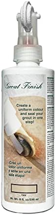 Grout Finish Kit - The Professional's Choice - Color and Seal Grout - Prevents Stains and Creates Easy to Clean Grout - 8oz Bottle, Wheel applicator, Brush applicator, and Scrub pad (Tan)