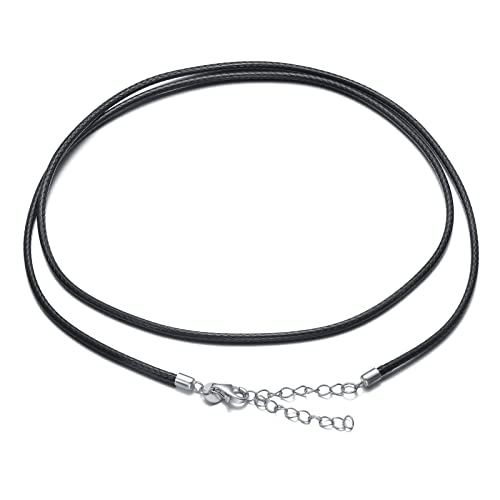 Genuine Leather Cord Chain Necklace Black Braided Wax Rope Chain with 925 Sterling Silver Clasp 14 16 18 20 22 24 26 28 Inches