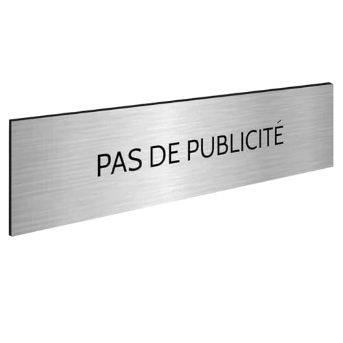 DECOHO - Plaque adhésive Pas de publicité - Signalétique Plastique PMMA - 25 Coloris vifs - 100 x 25 mm, adhésif 3M Double Face - Plaque Argent - Lettres Noires