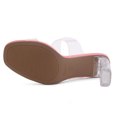 Image of Shoe Land Clear Heels for Women, Transparent Two Strap Chunky Block High Heel Mules, Slip On Square Toe Dressy Sandals for Wedding, Party, Prom