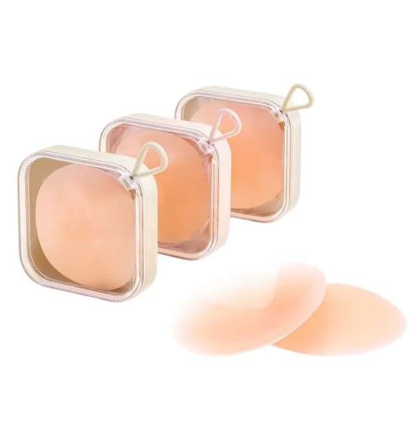 plumbury 3 Pair Silicone Adhesive Nipple Covers for Women Reusable Thin Invisible Breast Pasties with Travel Storage Case- Assorted Light Pink-picture-33