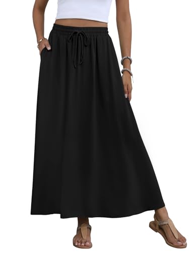Women's Maxi Skirt Summer 2025 Pleated Flowy Elastic High Waisted Skirts with Pockets2
