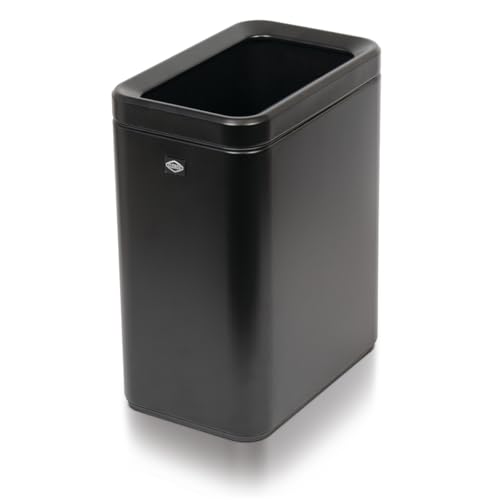 Clorox Slim Open Trash Can - 2.6 Gallon (10 Liter) Small Metal Waste Basket with Removable Bucket for Narrow Spaces - Stainless Steel Garbage Bin for Bathroom, Bedroom, or Office, Black
