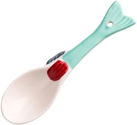 Tea spoons Fish Shaped Ceramic Spoon Short Handle Kitchen Dessert Spoon 6 Pieces Ice tea spoons (Color : C) (F)