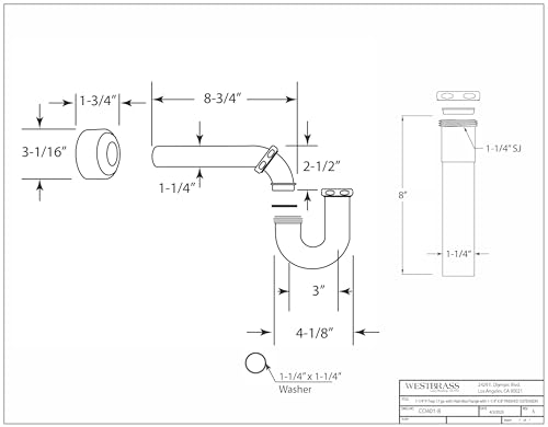 Westbrass CO401-8-05 1-1/4" Brass Bathroom Sink P-Trap with 8" Slip Joint Extension Tube, Polished Nickel by Westbrass - Image 8