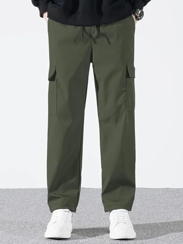 Image of Cargo Pants for Men | Cotton Cargo Trousers|Cargo for Men |Cotton Cargo Pant |Drawstring Waist Pant Multi Pocket Utility Wear