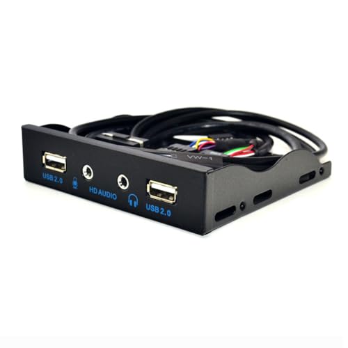 Suoumwa 2-Port USB 2.0 Splitter mit HD-Audio und 3,5-Mm-Kopfhörerbuchse im 3,5-Floppy-Bay-Front-Panel für Desktop-PC in Schwarz