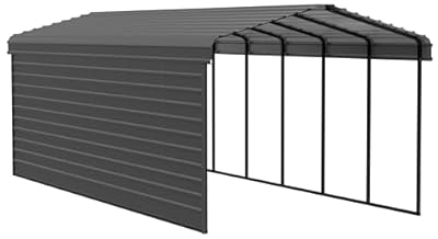 Arrow Carports Galvanized Steel Carport, with 1-Sided Enclosure, Compact Car Metal Carport Kit, 12' x 29' x 9', Charcoal