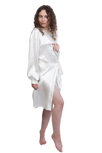 Peignoir en soie de mûrier 19 mommes blanc luxe et confort au genou