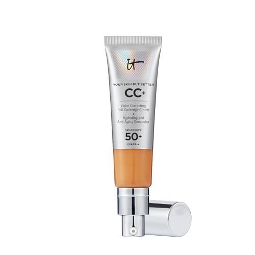 Image of IT Cosmetics CC+ Cream SPF 50+ Full-Coverage CC Foundation, Hydrating Skincare, With Hyaluronic Acid, Niacinamide & Vitamin E for a Radiant Finish, Your Skin But Better, Shade: Tan, 32ml
