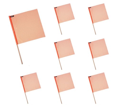 Mytee Products (8 Pack) 18"x18" Orange Safety Flags for Truck Loads w/Dowel - DOT Compliant Jersey Mesh Warning Flags on Stick for Oversize Wide Load, Construction, Road Traffic, Pedestrian Signs