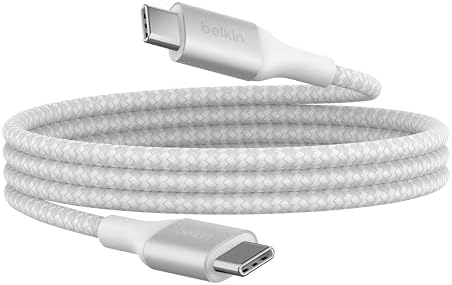 Belkin BoostCharge Kabel zasilania USB-C-USB-C, szybkie ładowanie Power Delivery 240 W, certyfikat USB-IF, zgodny z urządzeniami MacBook Pro, iPhone 15, Chromebook, Galaxy, iPad i innymi, 1 m, biały