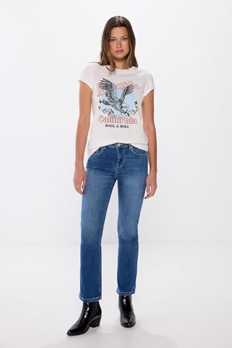 Springfield Camiseta de Manga Corta Eagle Print gráfica algodón, Beige Claro, M para Mujer