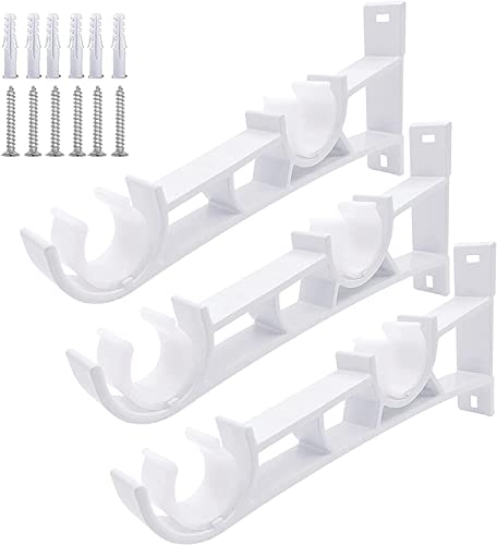 KOLAKO Lot de 3 supports de tringle à rideau double - Résistants - Pour tringle à rideau de 2,5 cm - Blanc