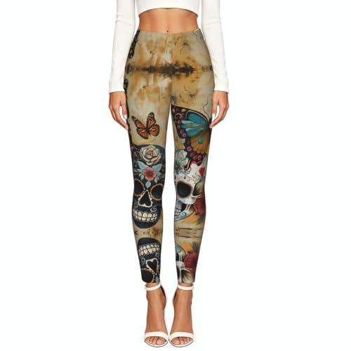 Leggings de compresión suave para mujer con cintura alta y estampado de mariposas Sugar Skulls 2