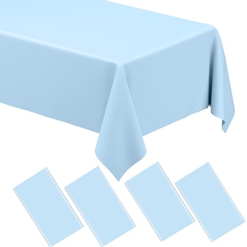WNINK 4 Pack Light Blue Rectangular Plastic Tablecloths Blue Disposable Table Covers 54 x 108 Baby Blue Table Cloths for Baby Shower Birthday Bridal Shower Engagement Wedding Parties