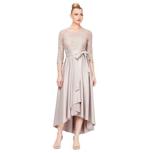 Image of Alex Evenings Women's Satin Ballgown Formal Event Dress with Pockets and Tie Belt (Petite and Regular Sizes)