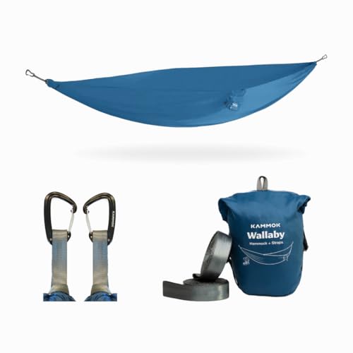 Image of Kammok Wallaby Lightweight Hammock with Straps - Portable Hammock for Backyard, Park, Camping, Campus, Patios or Hiking - Built for Everyday Use - Durable Ripstop Nylon, Easy Setup - Glacier Blue