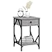 QZZCED Industrial Bedside Cabinet with Drawer and Shelf, Black Nightstand for Bedroom Living Room Study Storage Gray Sonoma, 16.5 x 15.7 x 23.6 in
