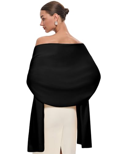 PULI Women's Black Pashmina Shawl Wraps for Evening Dress Large Scarf Blanket Long Wedding Bridal Winter Warm Shoulder Wrap