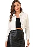 Allegra K Women's Denim Jackets 2025 Casual Button Down Long Sleeves Crop Jean Jacket X-Small White