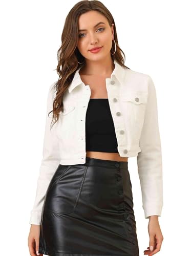 Allegra K Women's Denim Jackets 2025 Casual Button Down Long Sleeves Crop Jean Jacket
