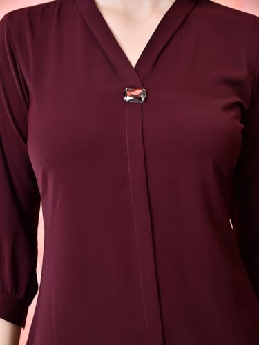 Image of nioni Women's Straight Solid Kurti with V-Fold Neck | Rayon Lycra Material | Fashionable Micro Pleates | 3 /4th Sleeve Kurta for Woman & Girls (S to 2XL)
