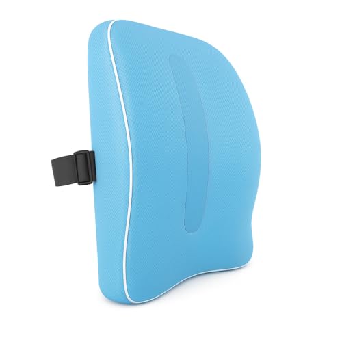Image of Grin Health Back Support for Office Chair & Car, Memory Foam Orthopedic Back Rest Cushion for Back Pain Relief, Ideal Cushion for Spine Alignment and Posture Correction, Blue