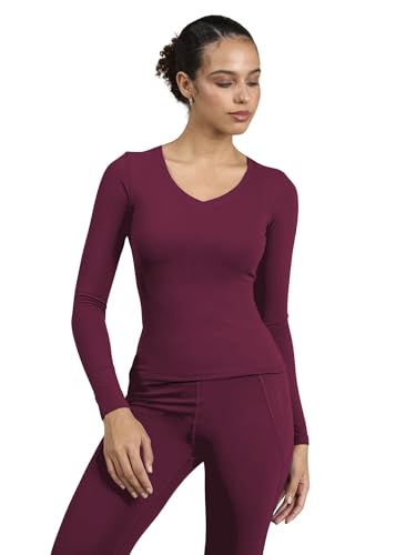 Image of CAVA Sculpt V Neck Top for Women | Snug Sculpted Fit, Long Sleeves, Flattering V Neckline, Minimal Branding, Everyday Activewear Tee