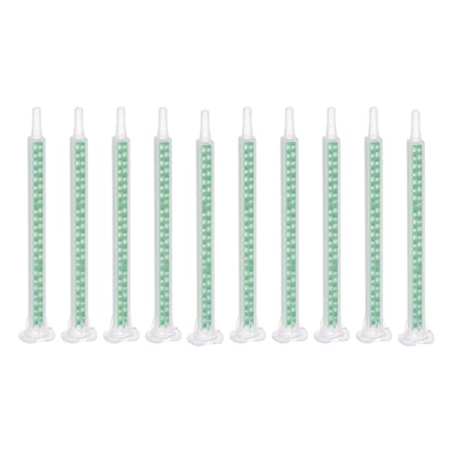 sourcing map 10 Pcs Epoxy Tubes Static Mixer, 4.53-inch Plastic Resin Mixing Nozzle Flat Tip for AB Glue Adhesive Gun Applicator 50mL Cartridges, Green