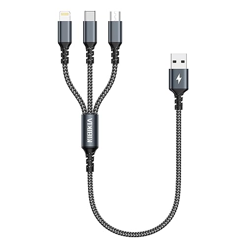 NIBIKIA Multi USB Kabel, Universal Ladekabel Kurz 50CM Nylon 3 in 1 Mehrfach f&uuml;r Micro USB, iPhone, USB Typ C - Samsung Galaxy, Xiaomi Redmi, Android und Mehr