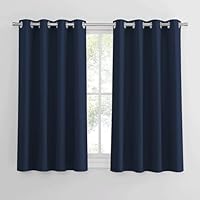 PONY DANCE Navy Blue Blackout Thermal Curtains with Eyelet - Light Blocked & Noise Reduce Window Curtains & Drapes for Bedroom Kitchen Living Room, 2 Pieces, W 46 x L 45 Inch