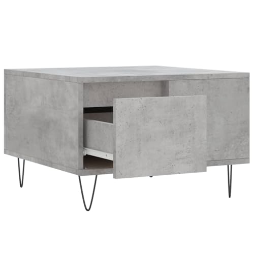 Table basse de salon gris béton avec rangement fermé et piétement en métal noir intérieur - 7