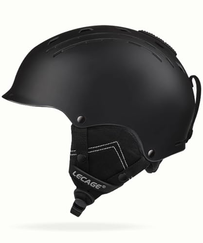 LECAGE Casco de esquí para hombre y mujer, con absorción de impactos, con ventilación, cálido casco de snowboard, tamaño ajustable para esquí, deportes de invierno (C09-negro mate, M (55-58 cm)
