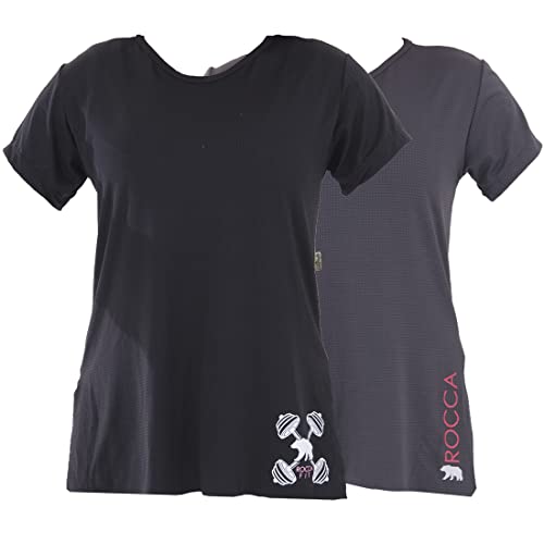 KIT 2 BLUSAS DRY FIT TAPA BUMBUM TECIDO POLIAMIDA RETÉM SUOR (P, Preto Urso Peso/Cinza Rocca Vertica
