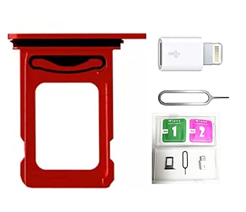 XBC for iPhone 13 Dual SIM Card Tray Replacement for iPhone13 Dual SIM Card Tray Slot Holder Adapter + Micro USB Adapter + Eject Pin (Red)