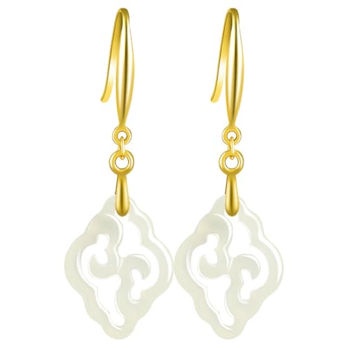 Boucles d'oreilles jadeite naturelle délicates anti-allergie fait main en jade blanc Ruyi