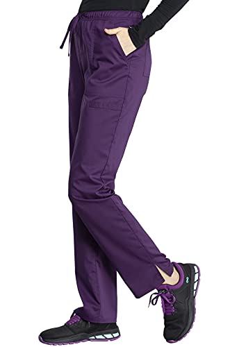 Cherokee Women Scrubs Pant Workwear Revolution Tech Mid Rise Straight Leg Drawstring Ww041Abp, Xxs Petite, Eggplant #TOP3