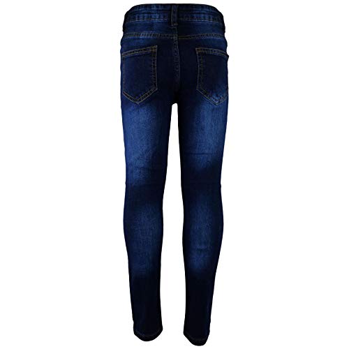Kids Boys Stretchy Jeans Knee Ripped Denim Dark Blue Skinny Bikers Pants Trouser3