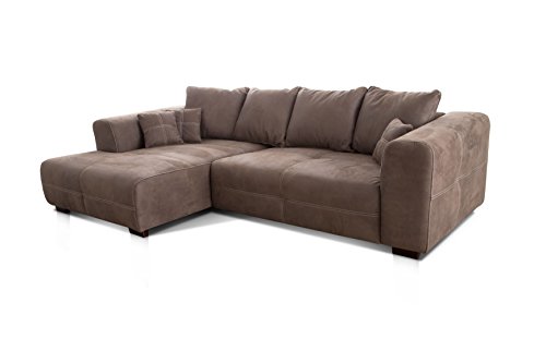 Cavadore Mavericco - Sofá esquinero XXL (Incluye cojín de Respaldo y cojín/Silla Larga Izquierda/Estilo Industrial, 285 x 69 x 170 cm, Microfibra), Color marrón Claro