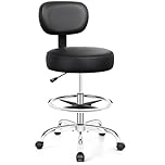Brick Attic Drafting Chair with Backrest – Adjustable Foot Rest Rolling Stool with Wheels, PU Leather Swivel Stool for Office Spa Studio Lab Counter Salon Home Work Bar Kitchen Shop(Silver)