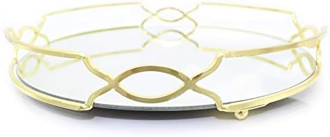 Carousel Home and Gifts Art Deco Gold Mirror Glass Metal Decorative Candle Plate Holder - Table Centrepiece Tealight Tray Perfume Display