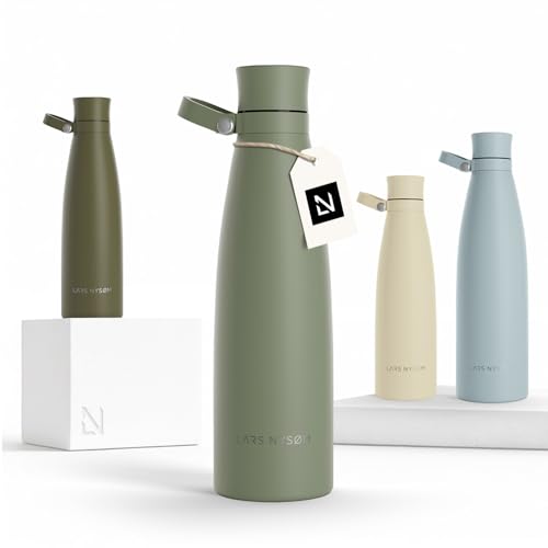 Image of LARS NYSOM Stainless Steel Insulated Water Bottle 25oz 34oz | Insulated Thermo Flask for Hot and Cold Beverages | Leakproof Drinking Bottle (Sage Green, 25.4oz)