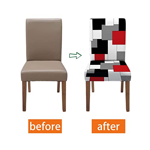 Mcalk Red Chair Covers Set Of 4 And Table Runner,Stretch Red Chair Slipcovers For Kitchen,Washable Removable Chair Protector Modern Geometric Chair Covers For Dining Room #TOP3