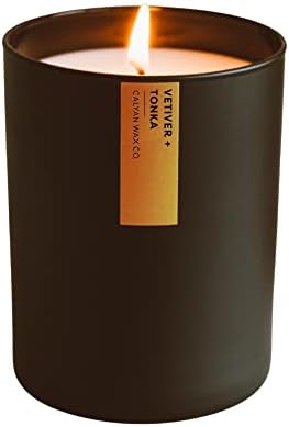 Calyan Wax Soy Wax Candle, Vetiver & Tonka Scented Candle for The Home | Premium Candle with Essential Oils | 10.2 oz 50 Hour Burn Time | Soy Candle in Matte Black Jar, Gift for Men