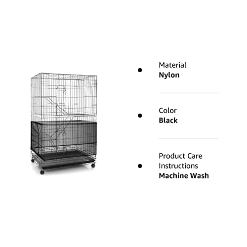 Adjustable Bird Cage Net Cover Birdcage Seed Feather Catcher Soft Skirt Guard Birdcage Nylon Mesh Netting For Parrot Parakeet Macaw Round Square Cages (Black, 118 X 15 Inch/ 300 X 37 Cm) #TOP7