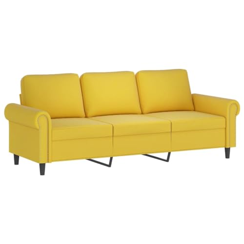 vidaXL Sofagarnitur 4-TLG., Sessel Couch mit Kissen Fußhocker, Sofa Wohnzimmersofa mit Armlehnen, Couchgarnitur Designsofa Sitzmöbel Polstermöbel, Gelb Samt – Bild 6