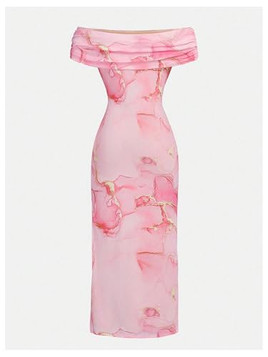 WDIRARA Girl's Tie Dye Ruched Mesh Maxi Dress Off Shoulder Sleeveless Split Long Dresses2